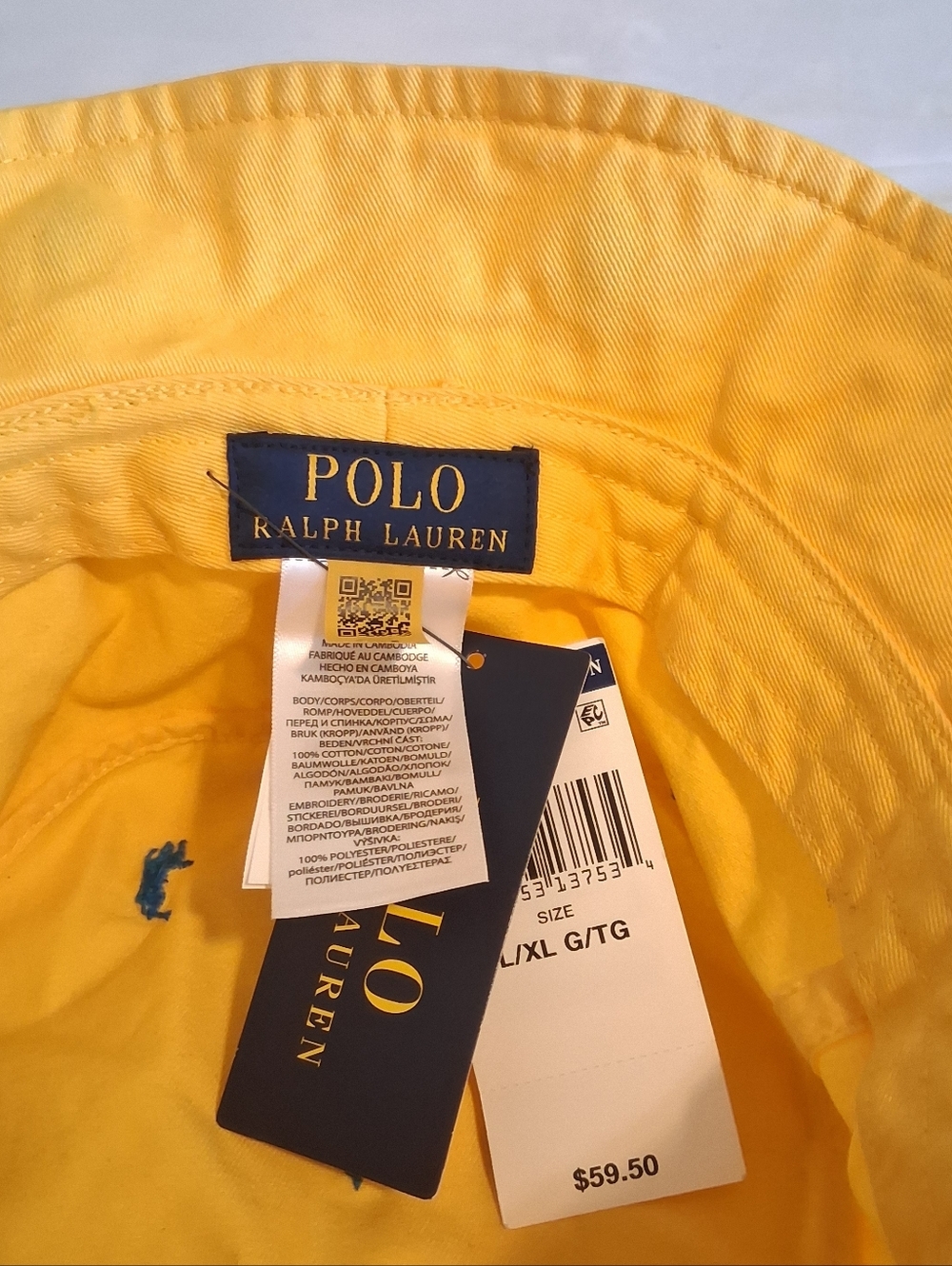 New Polo Ralp Lauren Scattered Bucket Hat Pony Embroidered Men Yellow Sz L/XL - Picture 3 of 6